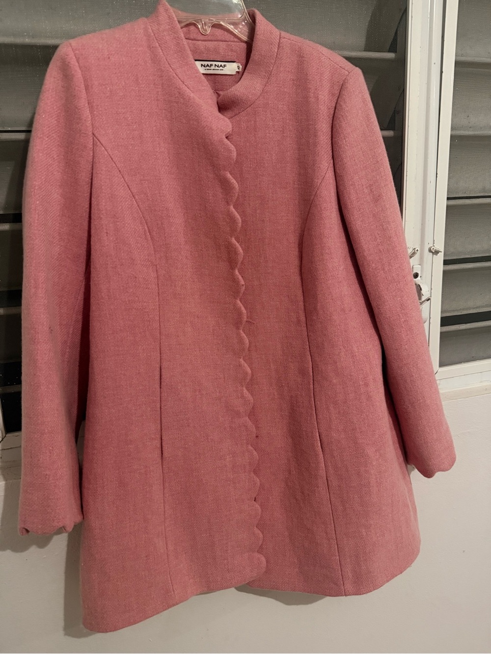 NAF NAF Rose Pink 60% Wool Scalloped French Coat EU 42